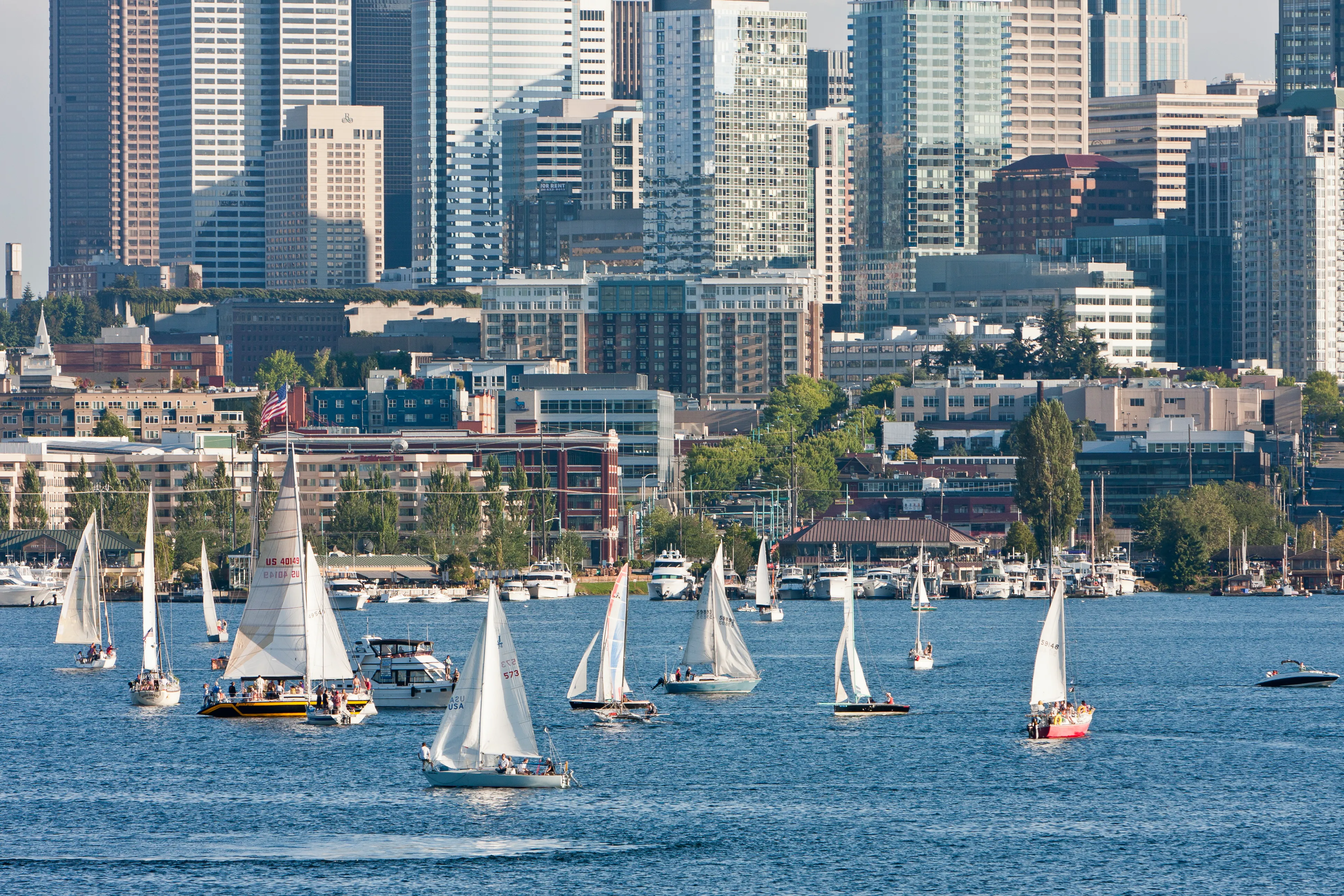 South Lake Union waterfront and skyline in Seattle